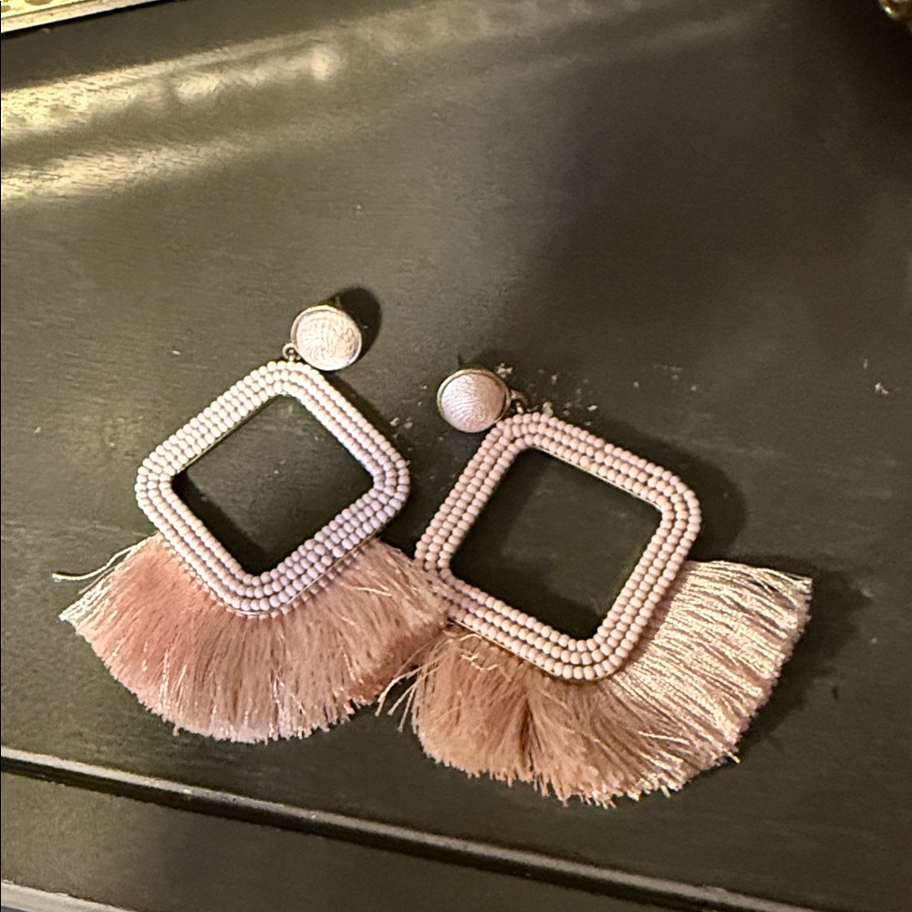 Elegant Pink Beaded Fringe Earrings